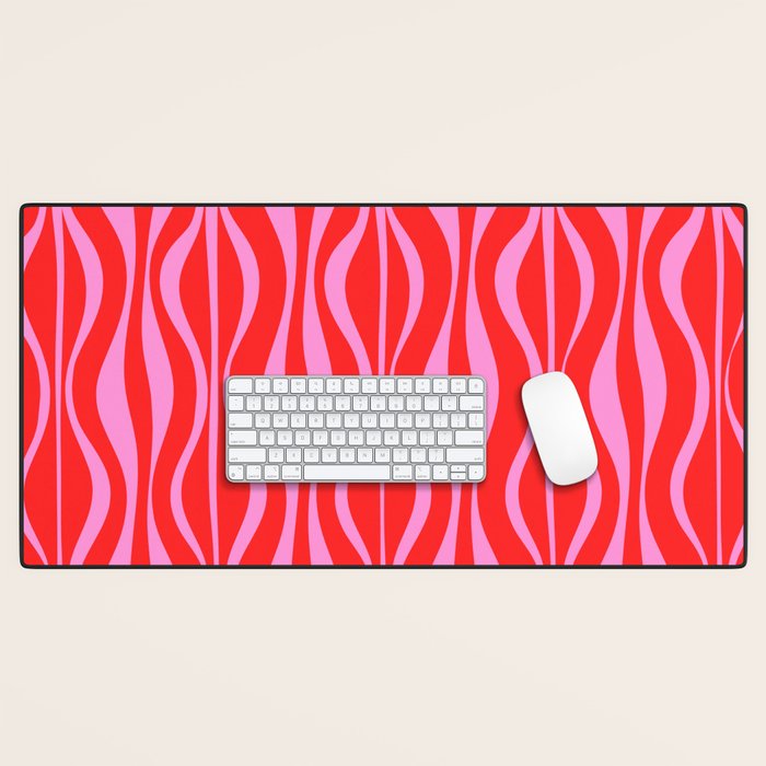 Mod Hourglass Abstract Midcentury Modern Retro Pattern in Preppy Pink and Red Desk Mat Gallery Image 1
