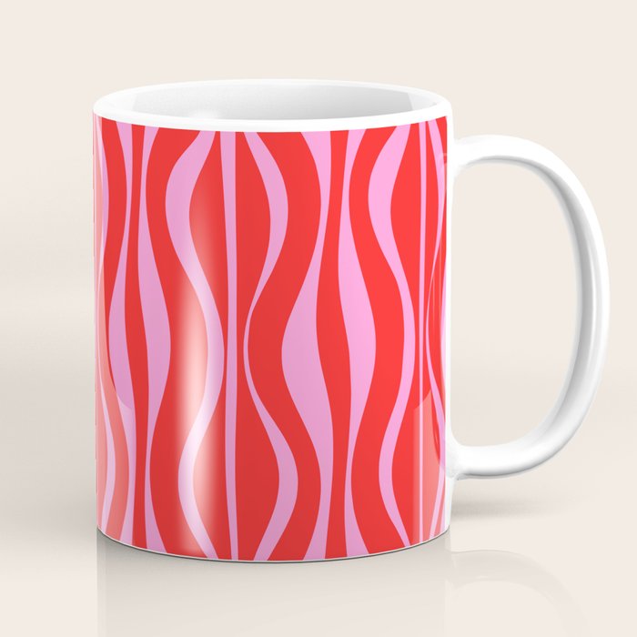 Mod Hourglass Abstract Midcentury Modern Retro Pattern in Preppy Pink and Red Coffee Mug Gallery Image 1
