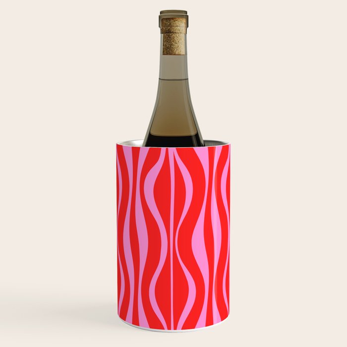 Mod Hourglass Abstract Midcentury Modern Retro Pattern in Preppy Pink and Red Wine Chiller Gallery Image 1