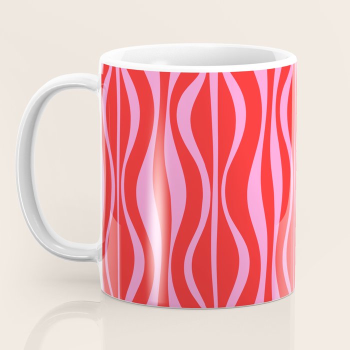 Mod Hourglass Abstract Midcentury Modern Retro Pattern in Preppy Pink and Red Coffee Mug Gallery Image 3