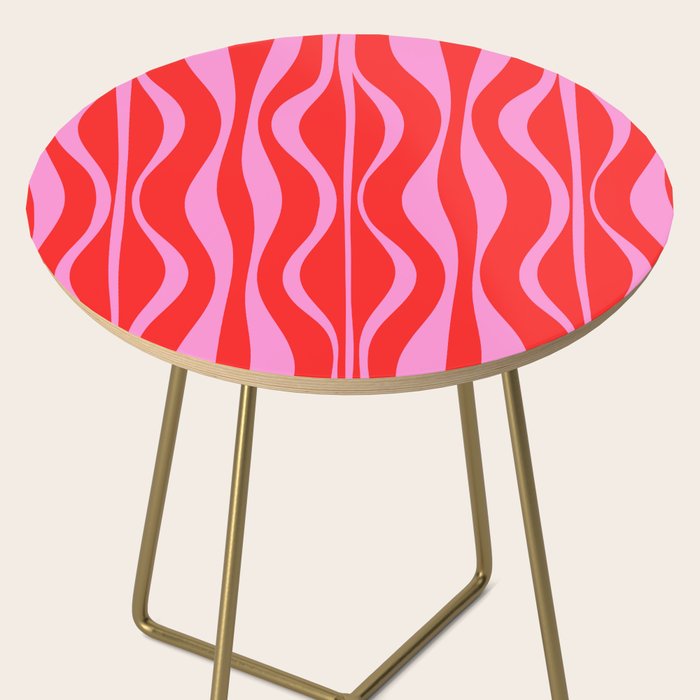 Mod Hourglass Abstract Midcentury Modern Retro Pattern in Preppy Pink and Red Side Table Gallery Image 2