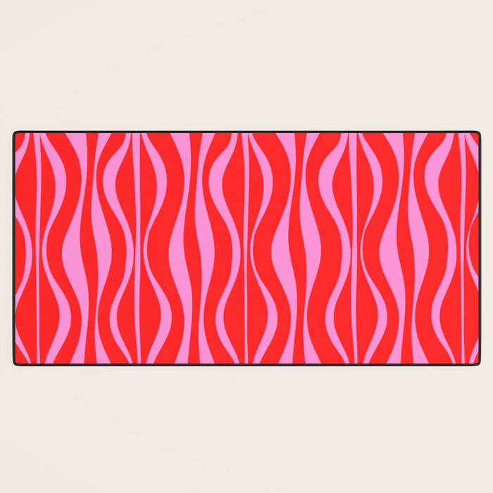 Mod Hourglass Abstract Midcentury Modern Retro Pattern in Preppy Pink and Red Desk Mat Gallery Image 3