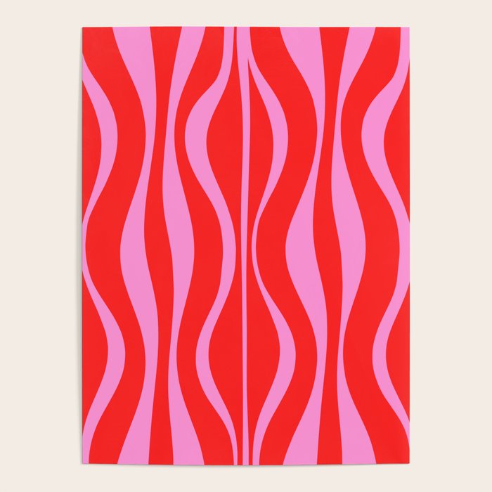 Mod Hourglass Abstract Midcentury Modern Retro Pattern in Preppy Pink and Red Poster Gallery Image 4