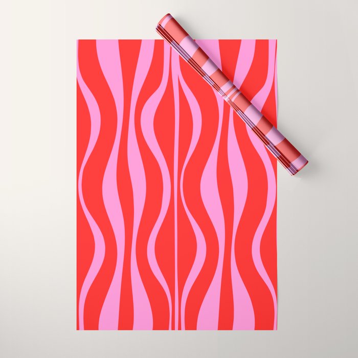 Mod Hourglass Abstract Midcentury Modern Retro Pattern in Preppy Pink and Red Wrapping Paper Gallery Image 1