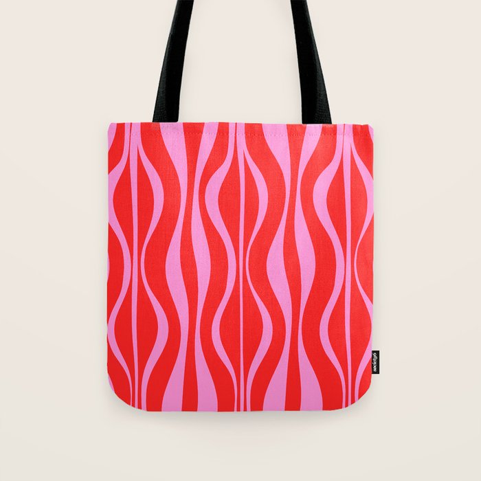 Mod Hourglass Abstract Midcentury Modern Retro Pattern in Preppy Pink and Red Tote Bag Gallery Image 1