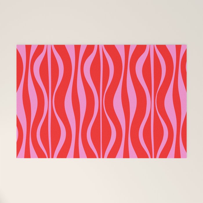 Mod Hourglass Abstract Midcentury Modern Retro Pattern in Preppy Pink and Red Welcome Mat Gallery Image 1