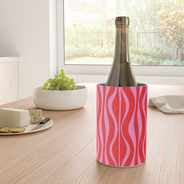 Mod Hourglass Abstract Midcentury Modern Retro Pattern in Preppy Pink and Red Wine Chiller Gallery Image 4