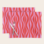 Mod Hourglass Abstract Midcentury Modern Retro Pattern in Preppy Pink and Red Placemat Gallery Image 1
