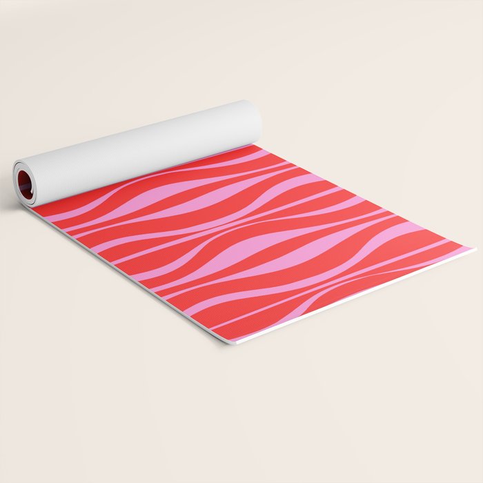 Mod Hourglass Abstract Midcentury Modern Retro Pattern in Preppy Pink and Red Yoga Mat Gallery Image 2