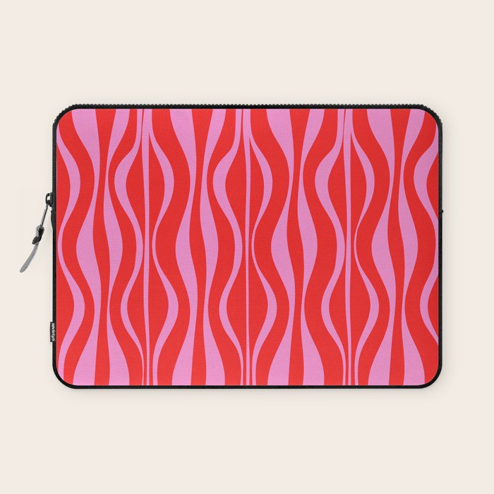 Mod Hourglass Abstract Midcentury Modern Retro Pattern in Preppy Pink and Red Laptop Sleeve Gallery Image 1