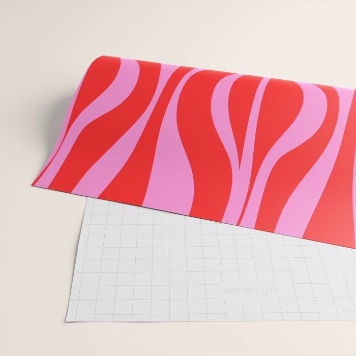 Mod Hourglass Abstract Midcentury Modern Retro Pattern in Preppy Pink and Red Wrapping Paper Gallery Image 2