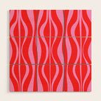 Mod Hourglass Abstract Midcentury Modern Retro Pattern in Preppy Pink and Red Wood Wall Art Gallery Image 1