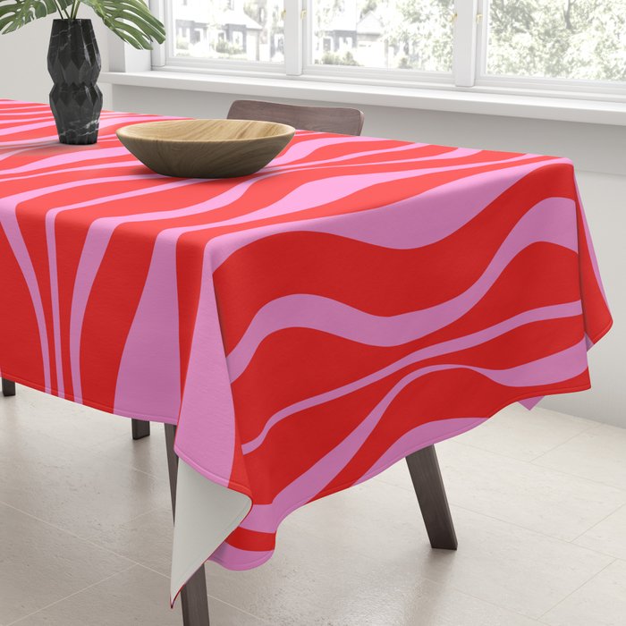 Mod Hourglass Abstract Midcentury Modern Retro Pattern in Preppy Pink and Red Tablecloth Gallery Image 3