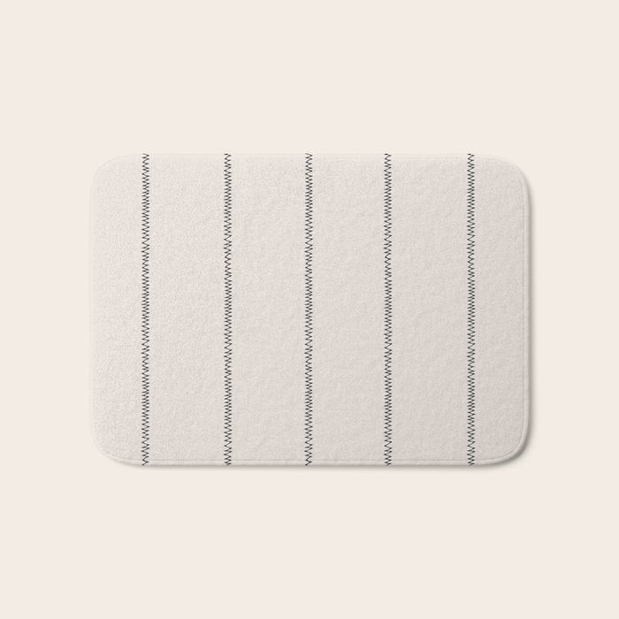 French Cream Linen Stripe Bath Mat Gallery Image 1