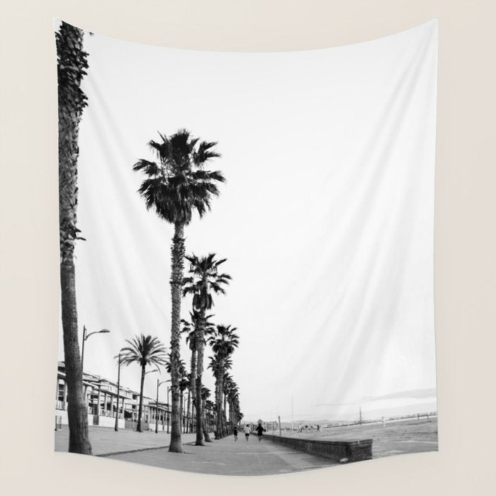 Playa de Valencia | Black and white photograph of the boulevard & beach | travel art Wall Tapestry Gallery Image 4
