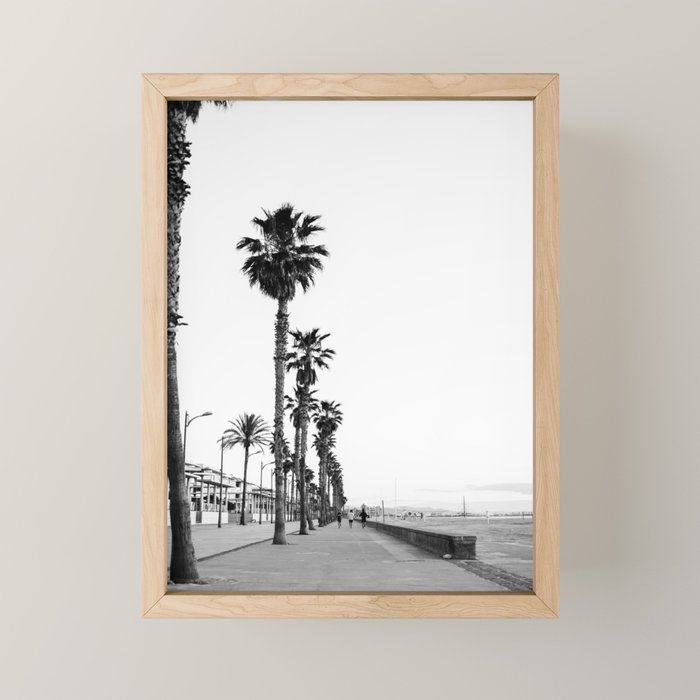 Playa de Valencia | Black and white photograph of the boulevard & beach | travel art Mini Art Print Gallery Image 1
