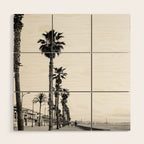 Playa de Valencia | Black and white photograph of the boulevard & beach | travel art Wood Wall Art Gallery Image 1