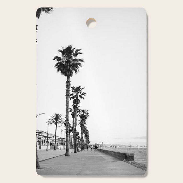 Playa de Valencia | Black and white photograph of the boulevard & beach | travel art Cutting Board Gallery Image 1