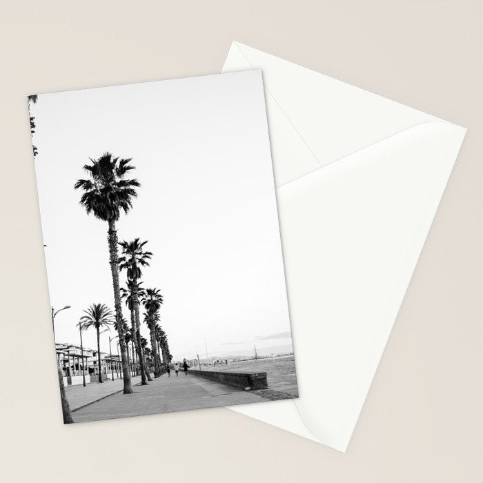 Playa de Valencia | Black and white photograph of the boulevard & beach | travel art Stationery Card Gallery Image 2