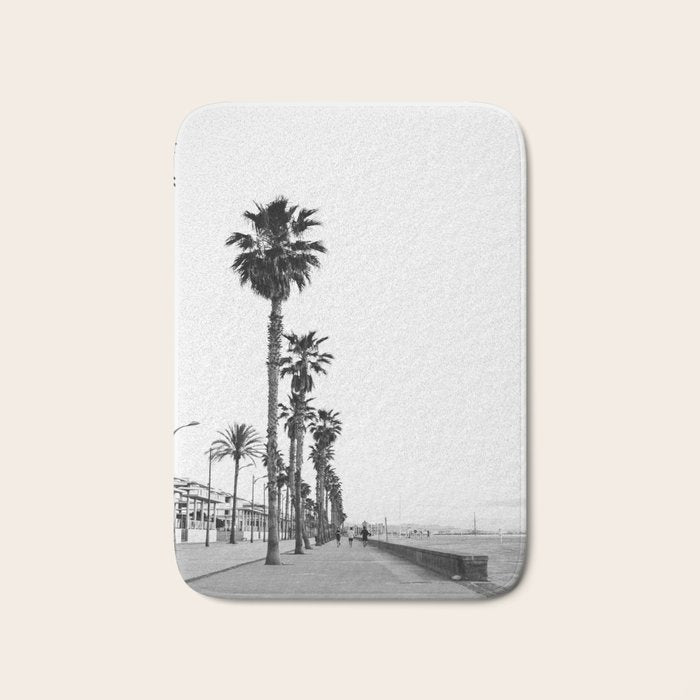 Playa de Valencia | Black and white photograph of the boulevard & beach | travel art Bath Mat Gallery Image 1
