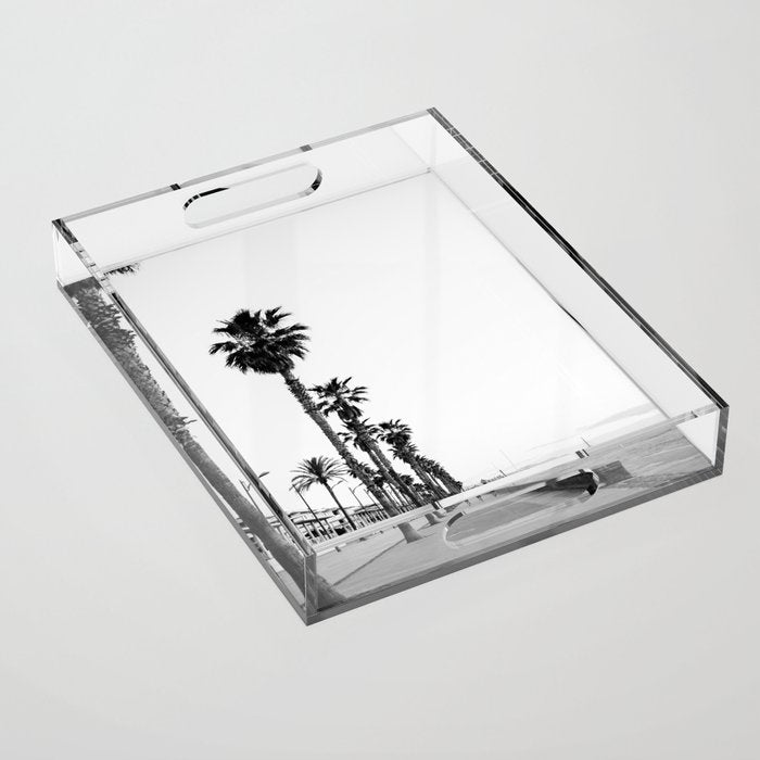 Playa de Valencia | Black and white photograph of the boulevard & beach | travel art Acrylic Tray Gallery Image 1