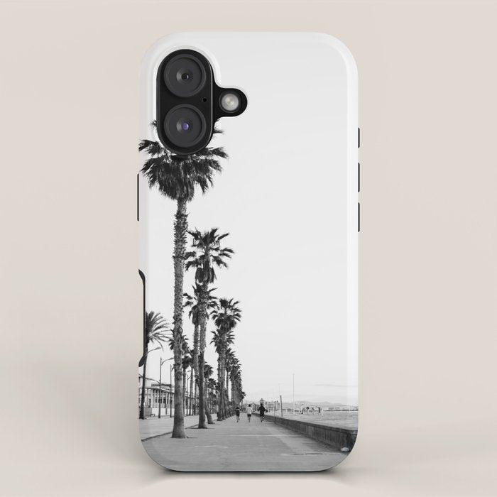 Playa de Valencia | Black and white photograph of the boulevard & beach | travel art iPhone Case Gallery Image 1