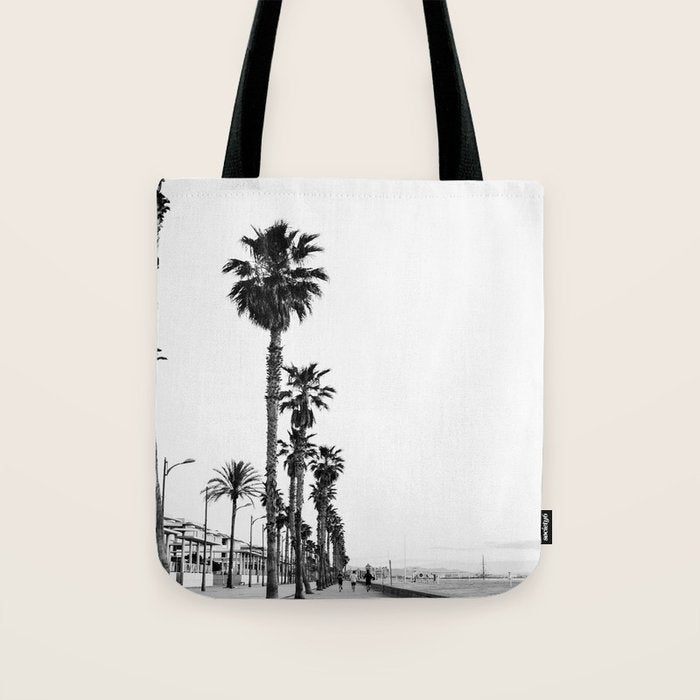 Playa de Valencia | Black and white photograph of the boulevard & beach | travel art Tote Bag Gallery Image 1