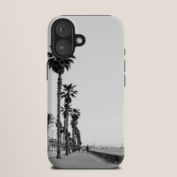 Playa de Valencia | Black and white photograph of the boulevard & beach | travel art iPhone Case Gallery Image 9