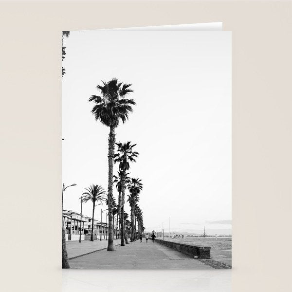 Playa de Valencia | Black and white photograph of the boulevard & beach | travel art Stationery Card Gallery Image 2