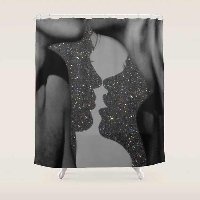 LOVE | glitter collage art | shadows | feelings | passion | sparkle art | glitter art | bling  Shower Curtain Gallery Image 1