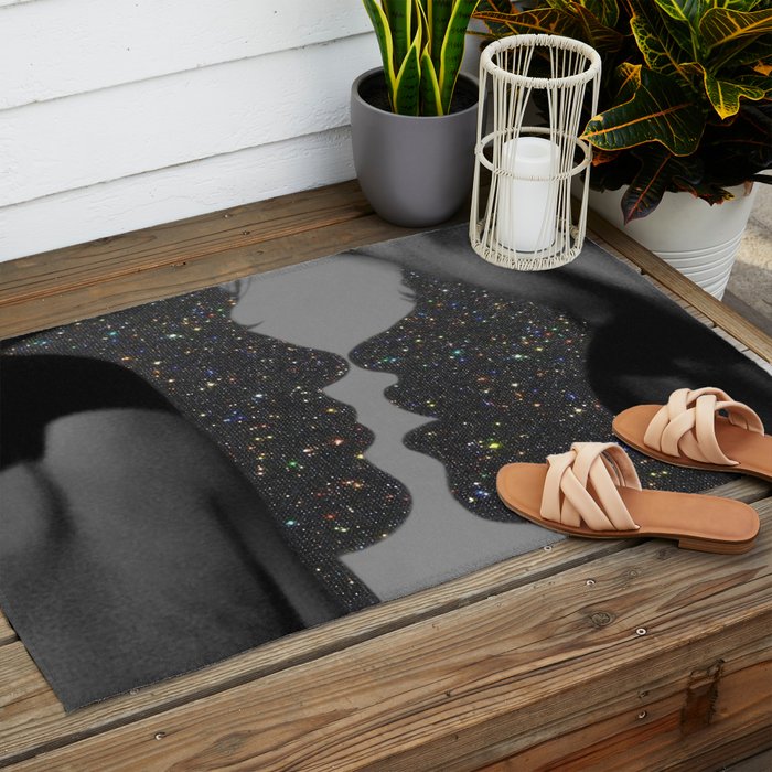 LOVE | glitter collage art | shadows | feelings | passion | sparkle art | glitter art | bling  Outdoor Rug Gallery Image 2