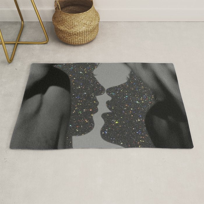 LOVE | glitter collage art | shadows | feelings | passion | sparkle art | glitter art | bling  Rug Gallery Image 1