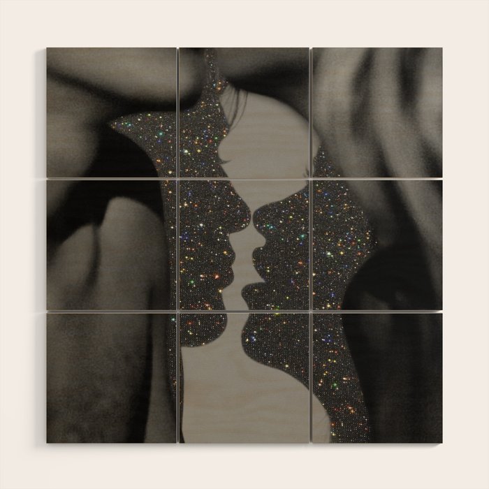 LOVE | glitter collage art | shadows | feelings | passion | sparkle art | glitter art | bling  Wood Wall Art Gallery Image 1