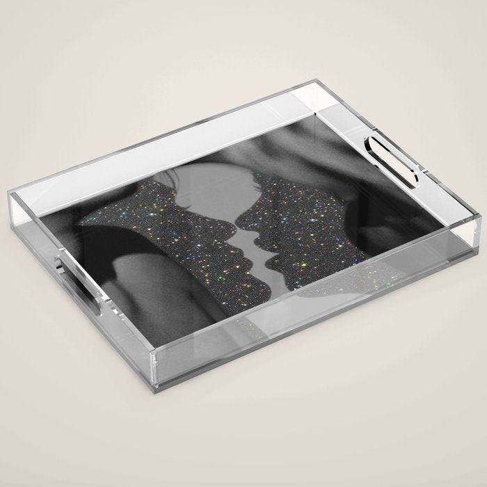 LOVE | glitter collage art | shadows | feelings | passion | sparkle art | glitter art | bling  Acrylic Tray Gallery Image 1