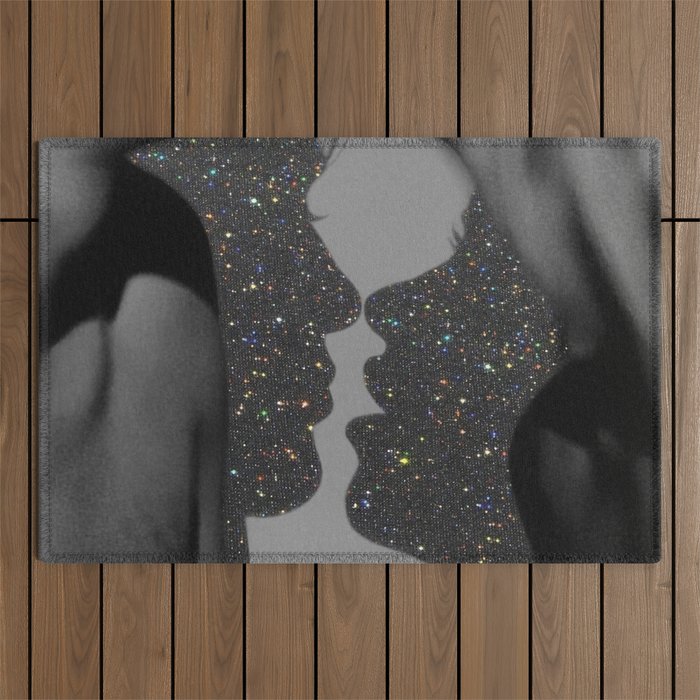 LOVE | glitter collage art | shadows | feelings | passion | sparkle art | glitter art | bling  Outdoor Rug Gallery Image 1