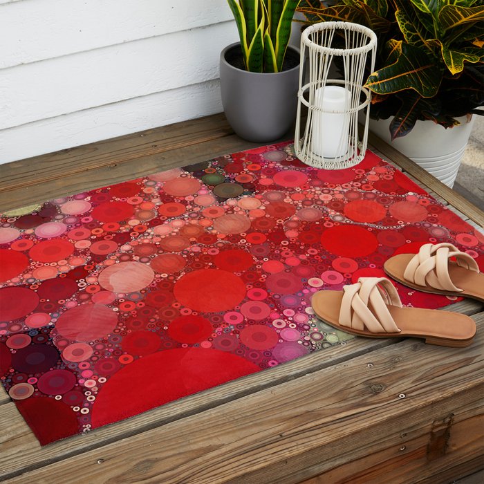 Red Poppies - colorful flower abstract design Outdoor Rug Gallery Image 2