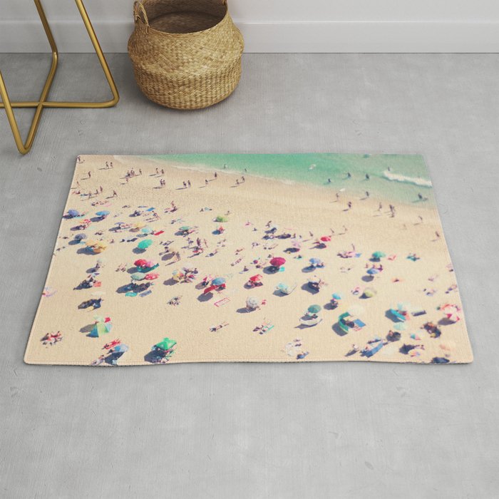 Aerial Beach Photography - Ocean Print - Colorful Beach Umbrellas - Sea photo by Ingrid Beddoes Rug Gallery Image 1