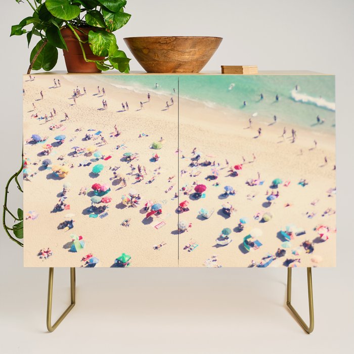 Aerial Beach Photography - Ocean Print - Colorful Beach Umbrellas - Sea photo by Ingrid Beddoes Credenza Gallery Image 1
