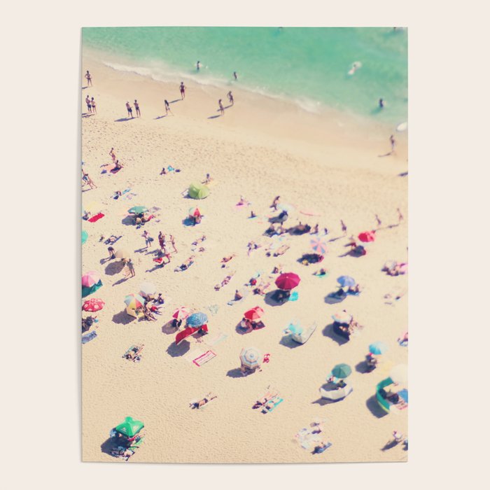 Aerial Beach Photography - Ocean Print - Colorful Beach Umbrellas - Sea photo by Ingrid Beddoes Poster Gallery Image 4
