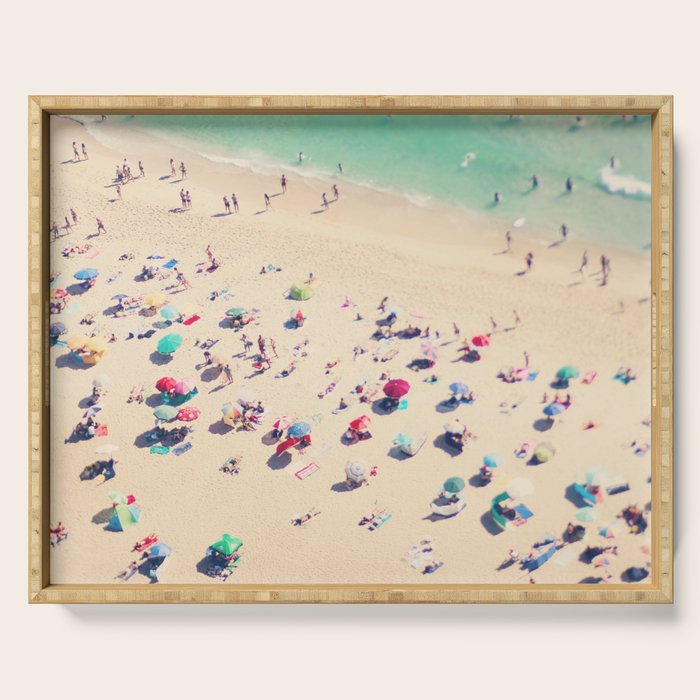 Aerial Beach Photography - Ocean Print - Colorful Beach Umbrellas - Sea photo by Ingrid Beddoes Serving Tray Gallery Image 1
