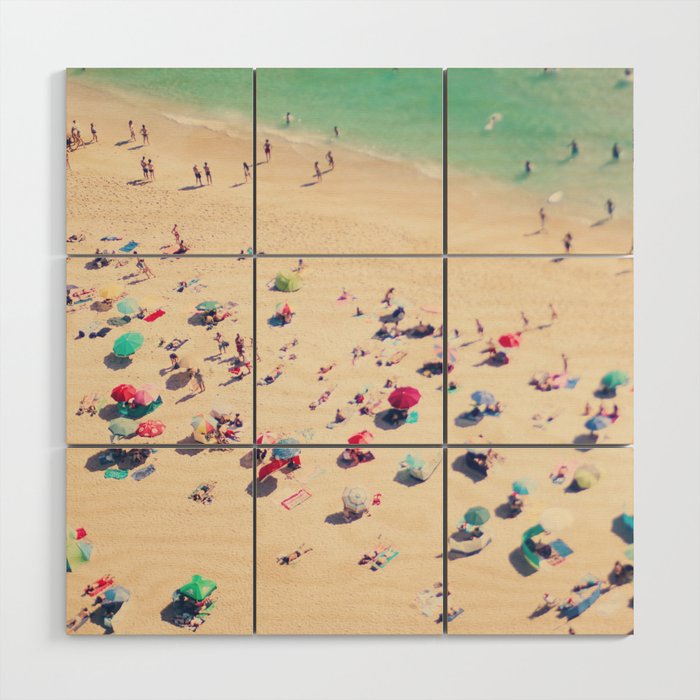 Aerial Beach Photography - Ocean Print - Colorful Beach Umbrellas - Sea photo by Ingrid Beddoes Wood Wall Art Gallery Image 1