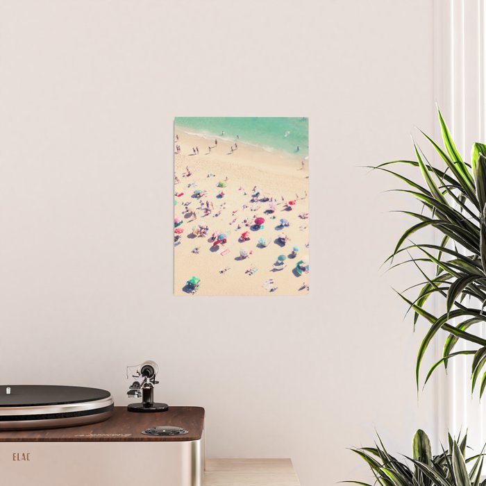 Aerial Beach Photography - Ocean Print - Colorful Beach Umbrellas - Sea photo by Ingrid Beddoes Poster Gallery Image 2