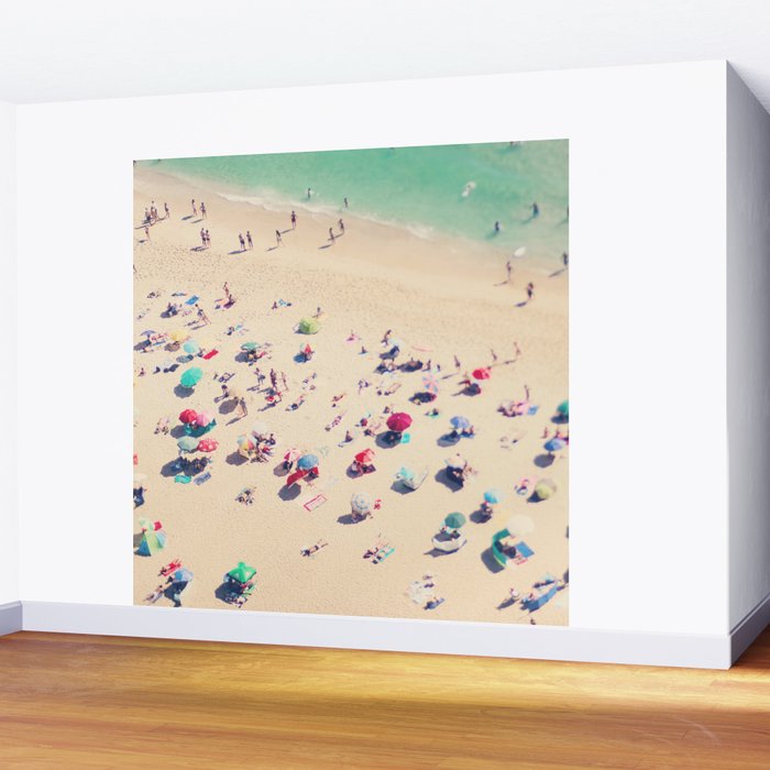 Aerial Beach Photography - Ocean Print - Colorful Beach Umbrellas - Sea photo by Ingrid Beddoes Wall Mural Gallery Image 2