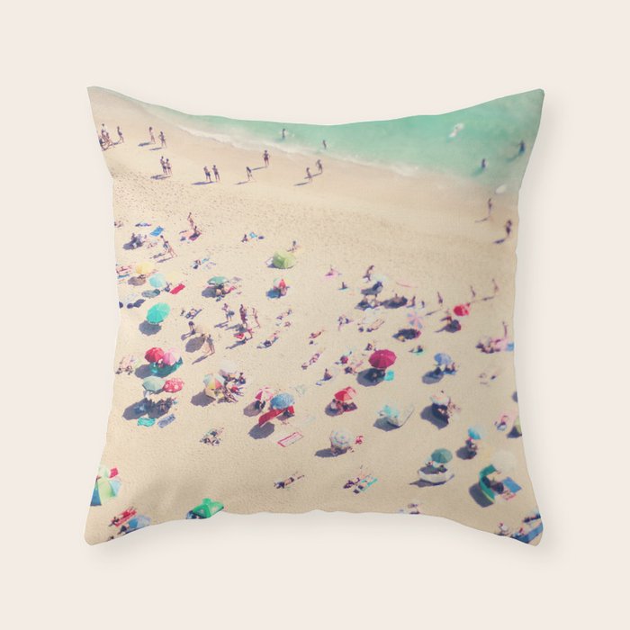 Aerial Beach Photography - Ocean Print - Colorful Beach Umbrellas - Sea photo by Ingrid Beddoes Throw Pillow Gallery Image 6
