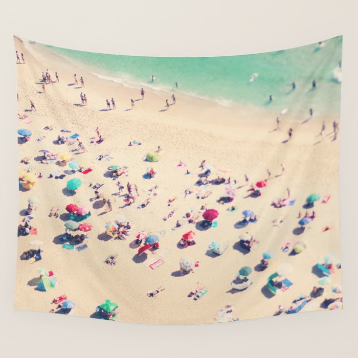 Aerial Beach Photography - Ocean Print - Colorful Beach Umbrellas - Sea photo by Ingrid Beddoes Wall Tapestry Gallery Image 4