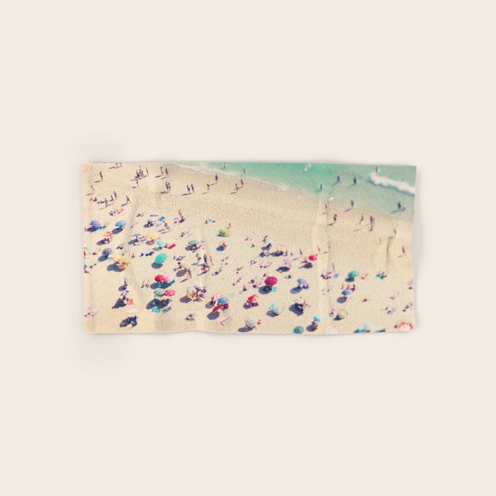 Aerial Beach Photography - Ocean Print - Colorful Beach Umbrellas - Sea photo by Ingrid Beddoes Bath Towel Gallery Image 1