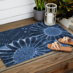 Daisies in Country Field Painting in Navy Blue Outdoor Rug Gallery Image 2