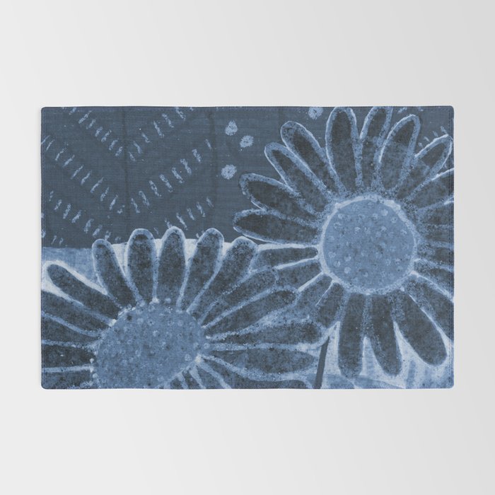 Daisies in Country Field Painting in Navy Blue Rug Gallery Image 2