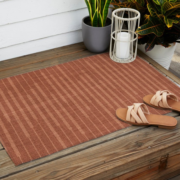 Burnt Orange, Boho Minimalist Stripes Outdoor Rug Gallery Image 2