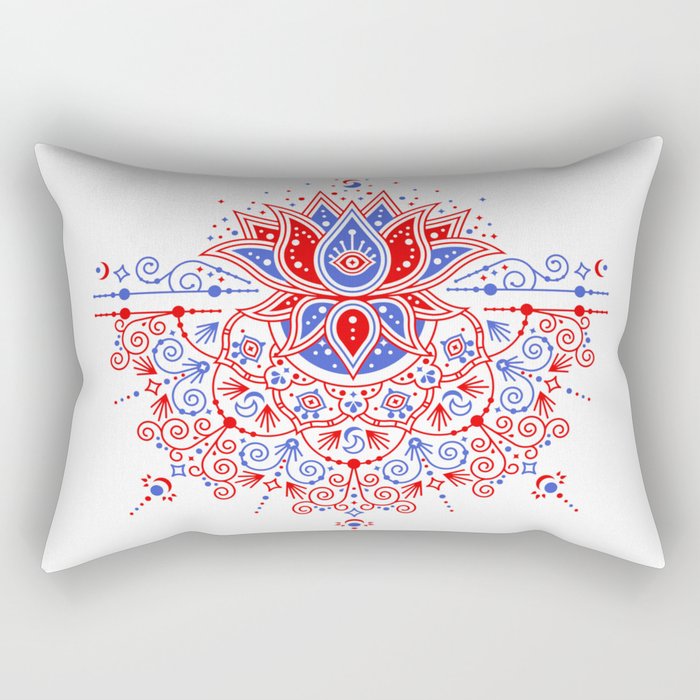Sacred Lotus Mandala - Red & Blue Palette Rectangular Pillow Gallery Image 2